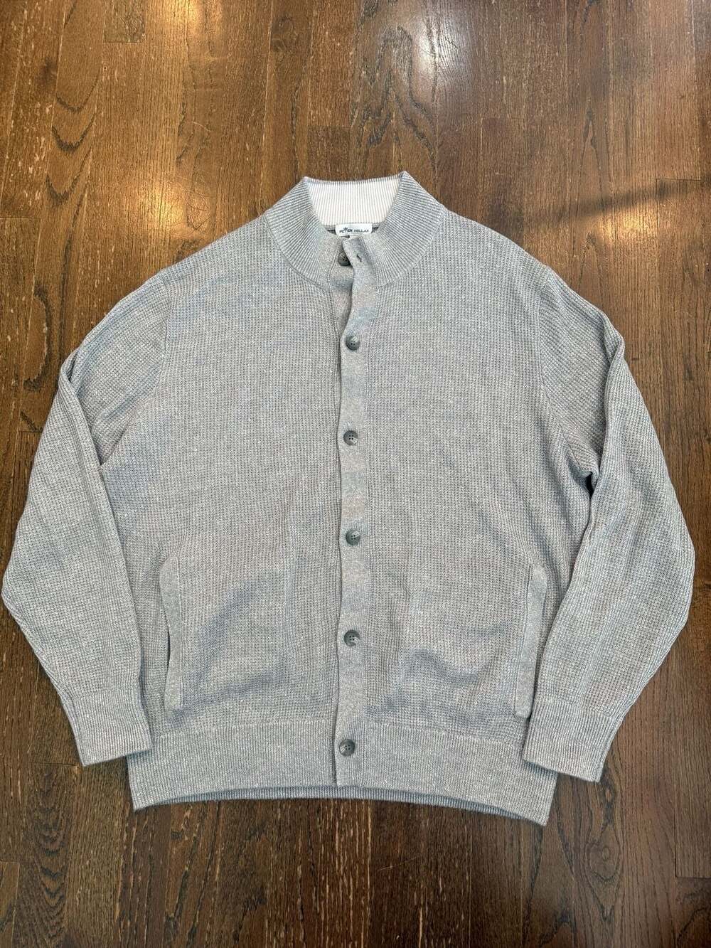 Peter Millar Merino Wool Linen Blend Button Up Cardigan Sweater Gray XL